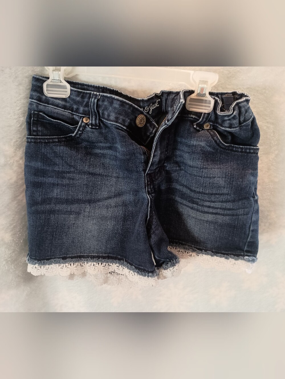 Girl's Cat & Jack Dark Wash Denim Shorts w/ Lace Trim - Size 14/16